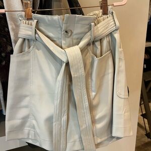 Current Air High Waist Faux Leather Cream Shorts